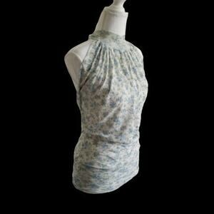 Floral Blouse Stretch, Mock Neck and Backless - Size M